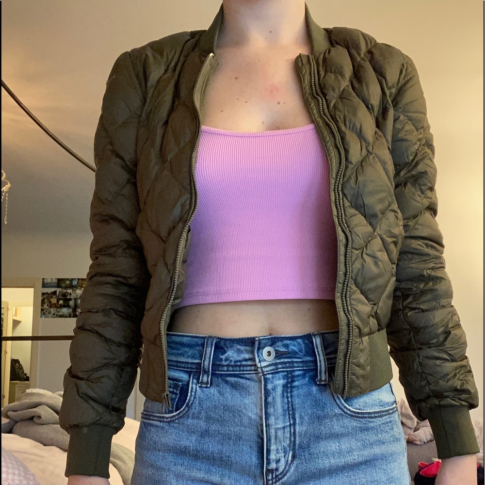 green puffer jacket